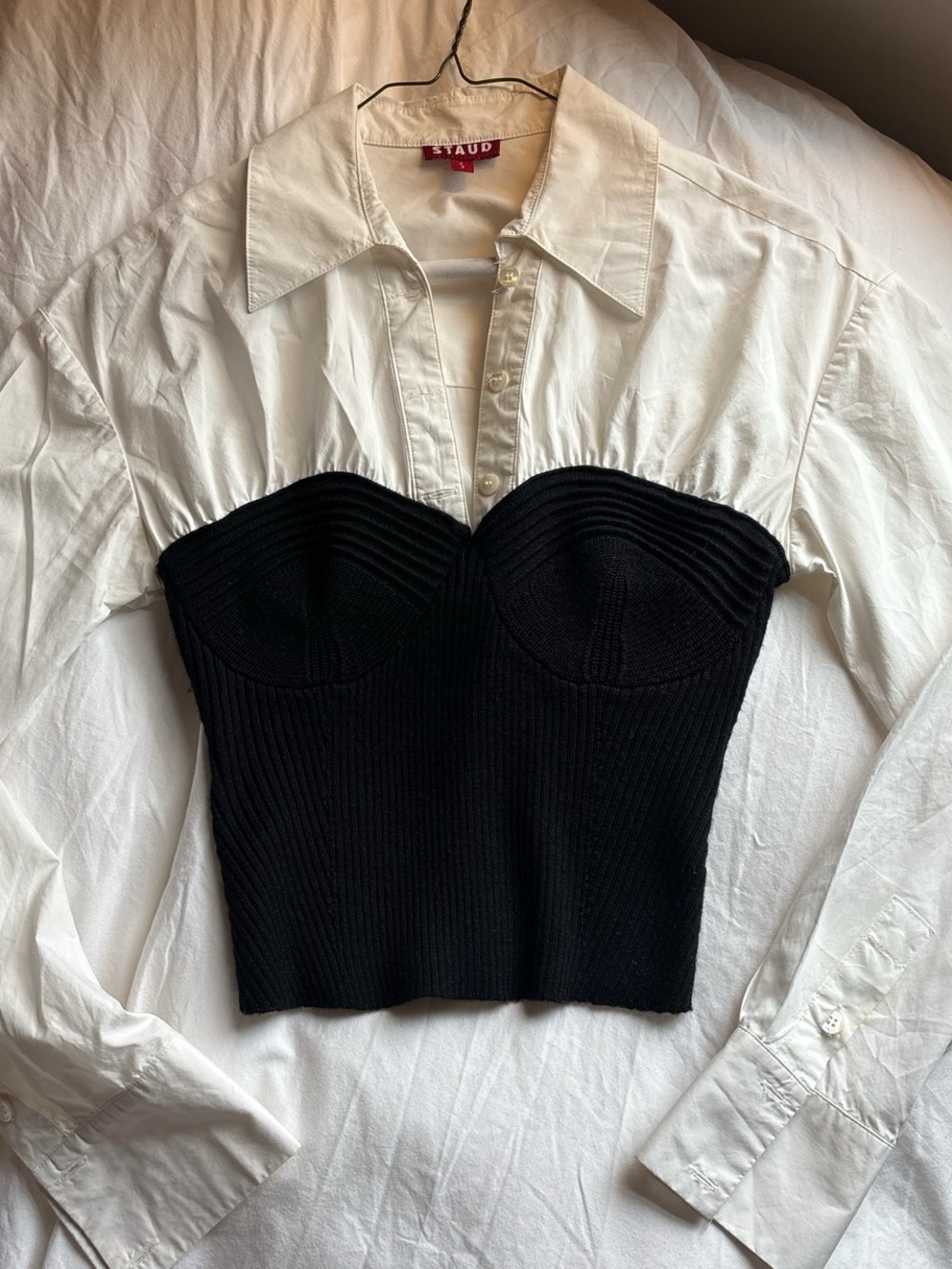 STAUD Black Ribbed Bustier Button-Down Combo